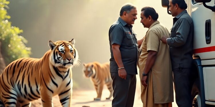 दोन पट्टेदार वाघाच्या अचानक समोर आल्याने गाडीतून खाली पडलेल्या तिघांसाठी संतोषसिंह रावत बनले देवदूत