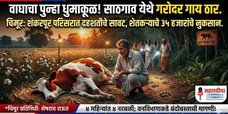 वाघाच्या हल्ल्यात गरोदर गाय ठार; साठगाव परिसरात पुन्हा दहशत