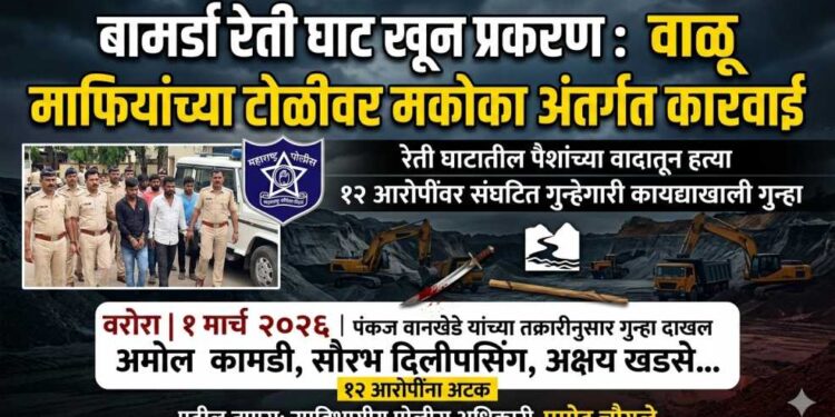 बामर्डा रेती घाट खून प्रकरण : वाळू माफियांच्या टोळीवर मकोका अंतर्गत कारवाई
