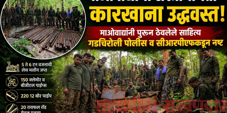 माओवाद्यांचा गुप्त शस्त्रनिर्मिती कारखाना उद्ध्वस्त;गडचिरोली पोलीस दल व सीआरपीएफची संयुक्त कारवाई
